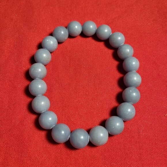 Natural Angelite Beaded Stretch Bracelet - Picture 3 of 4